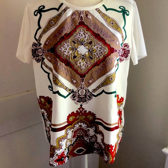 Zara Basic White Embellished Top/T-shirt Size L EUC - Picture 1 of 4